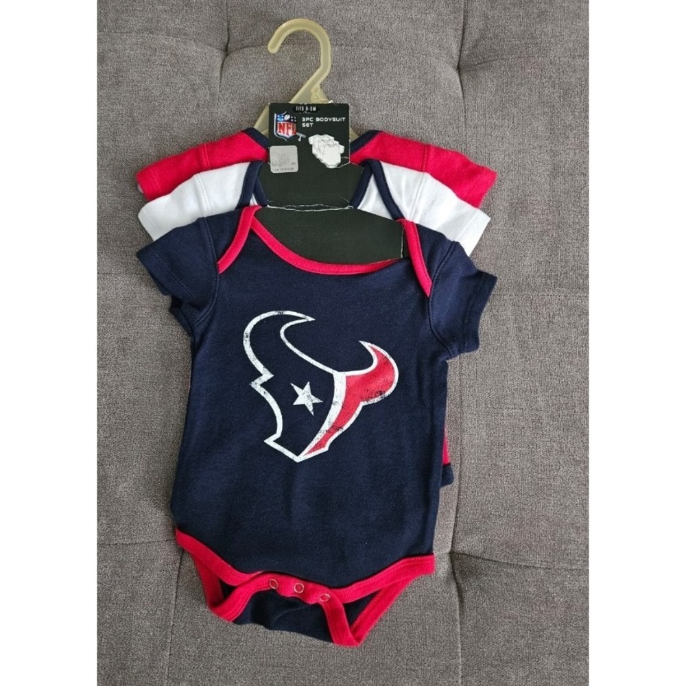 NFL Houston Texans Baby Bodysuits Set 3 Pack 0-3 Months Navy Red White New